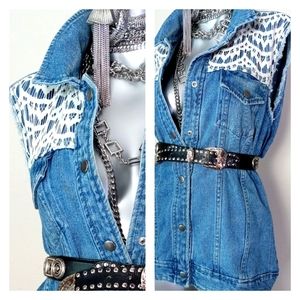 "OLd SchOol" Embroidered Southern Chic Denim Vintage Western Cowgirl Vest